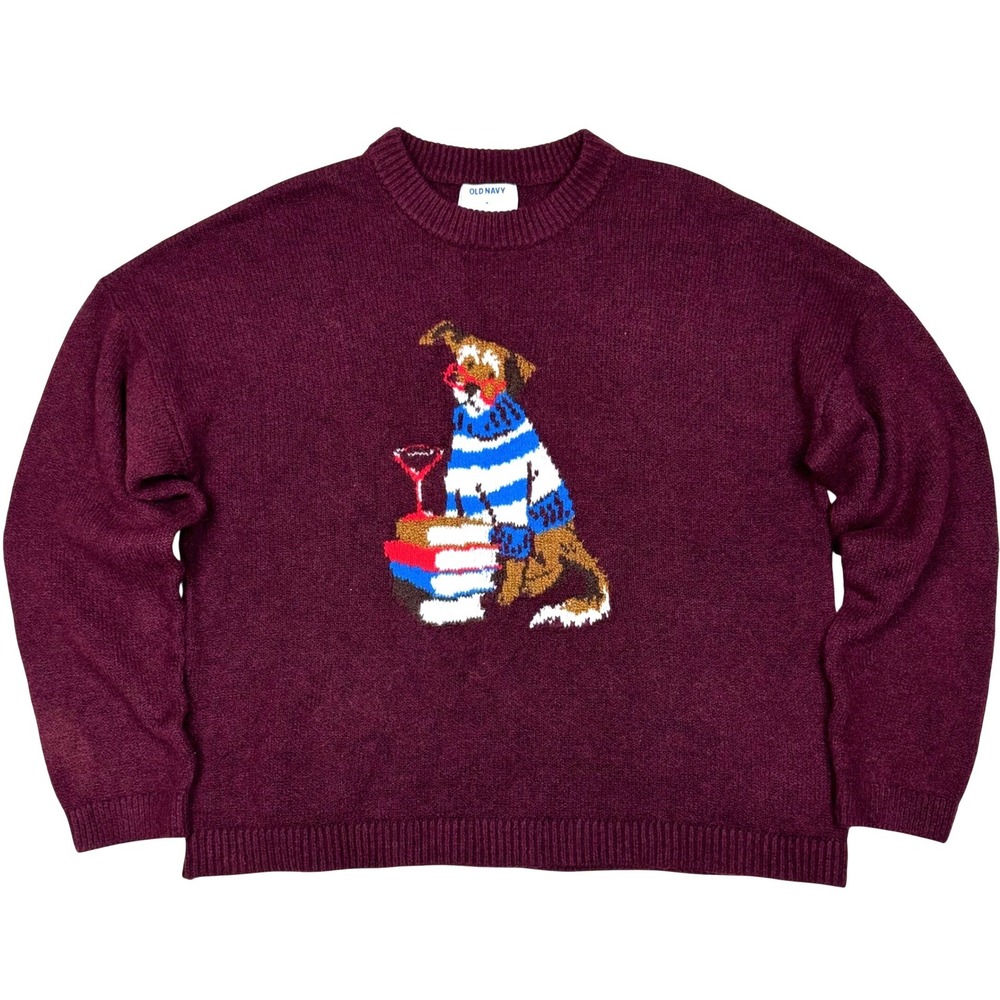Old Navy Loose Drop Shoulder Dog Sweater Knit Womens M Burgundy Prototype Sample